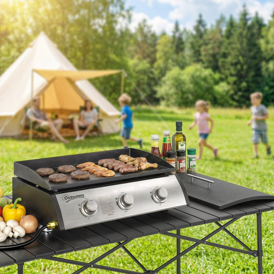 Barbacoa de propano de 3 quemadores con plancha antiadherente