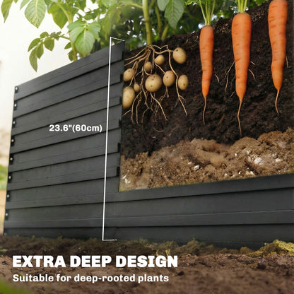 240x120x60cm Raised Garden Bed - Black Galvanized Planter