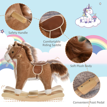 Plush Rocking Horse with Sounds and Wooden Base