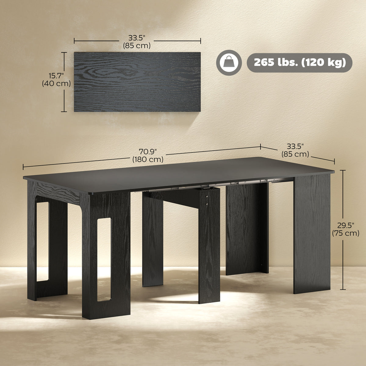 Extendable dining table 60-180 cm for 6-8 people