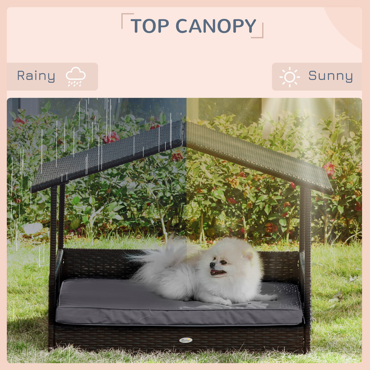 Elevated Rattan Dog House with Canopy Shelter