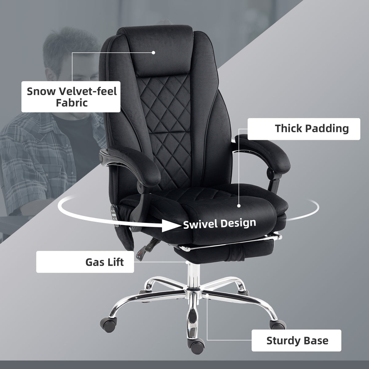 Silla de oficina de masaje reclinable con reposapiés ajustable