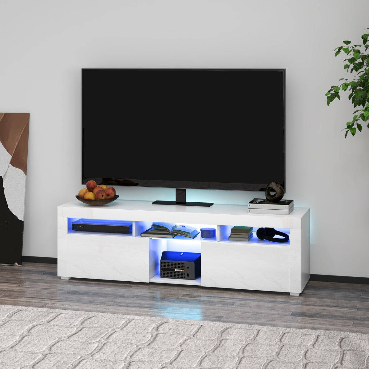 Mueble de TV moderno con luces LED y almacenamiento