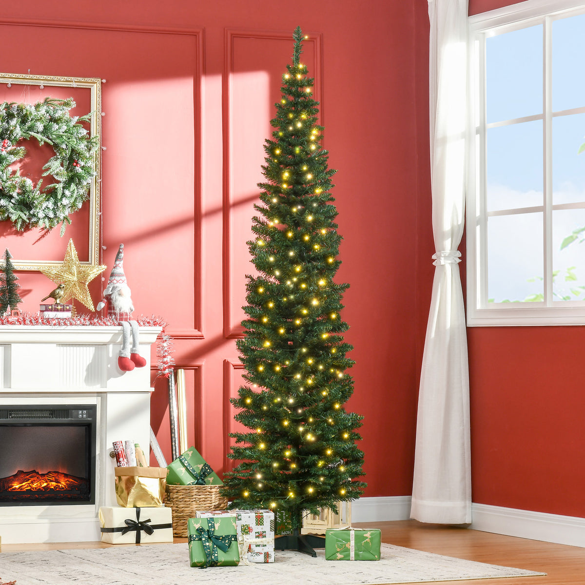 Pre-Lit Slim Pencil Artificial Christmas Tree 6 ft