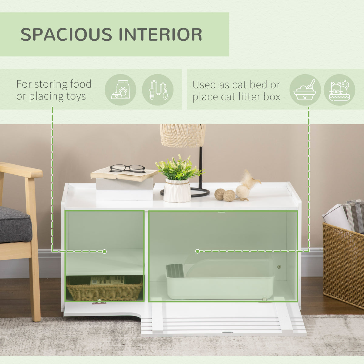 Cat litter box furniture with storage and table