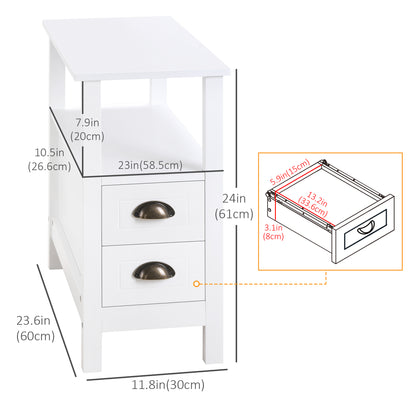 Slim End Table with 2 Drawers and Shelf