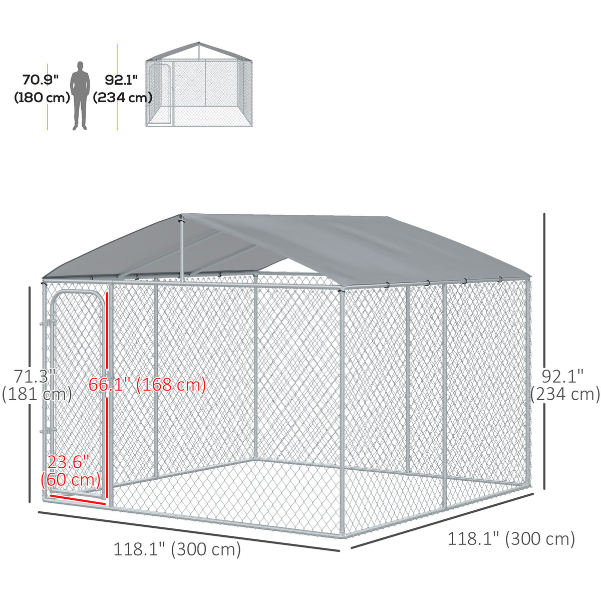 Corral exterior para perros con techo y valla metálica