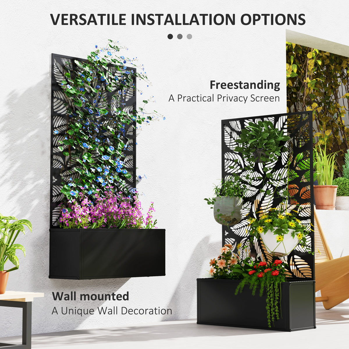 Metal Raised Garden Bed with Decorative Privacy Panel