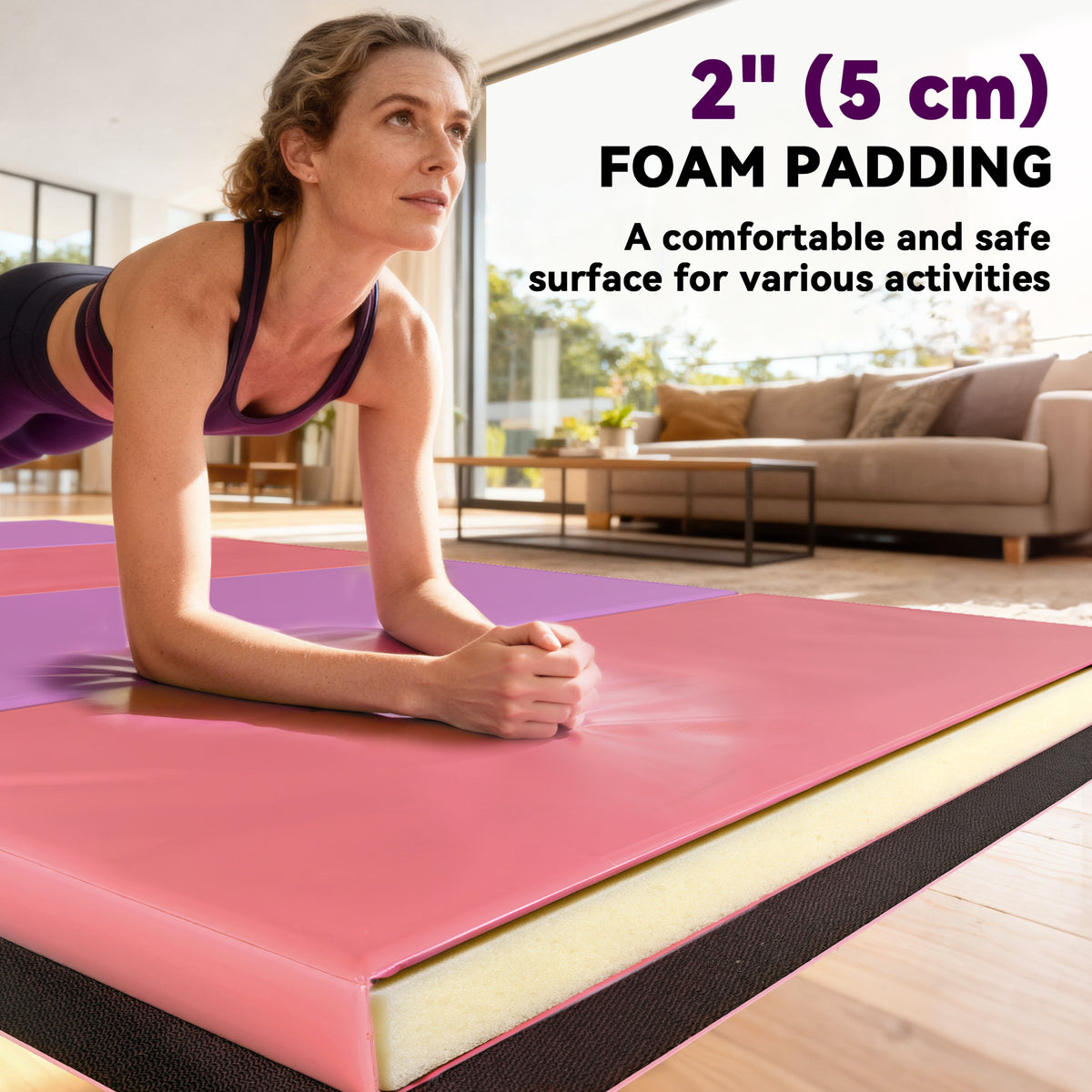 Foldable foam gymnastics exercise mat