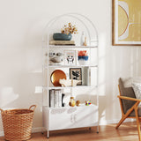 Librería arqueada de 4 niveles con mueble de almacenamiento