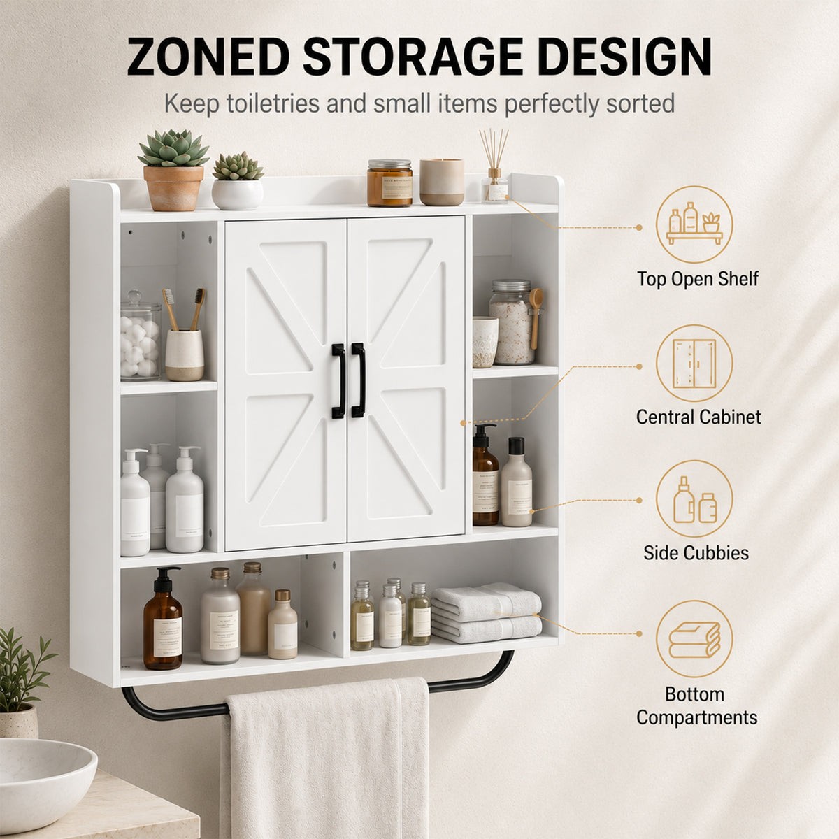 Armario de pared para baño con almacenamiento