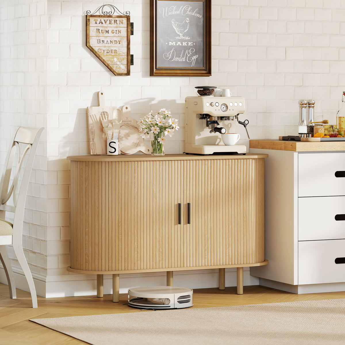 Buffet cabinet with tambour sliding doors
