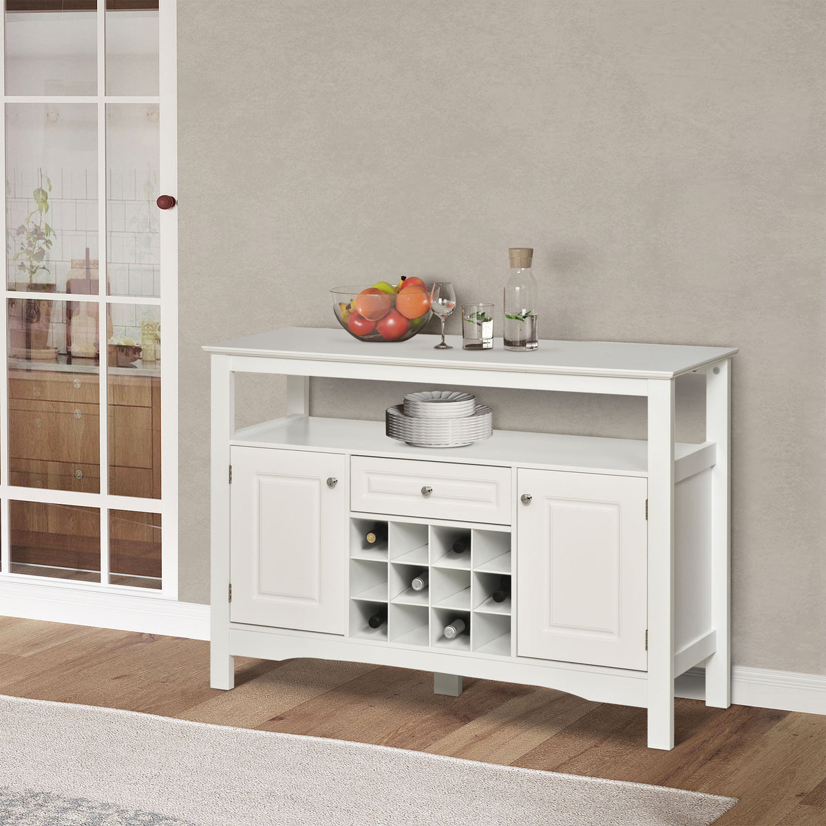 Modern kitchen buffet cabinet with wine rack