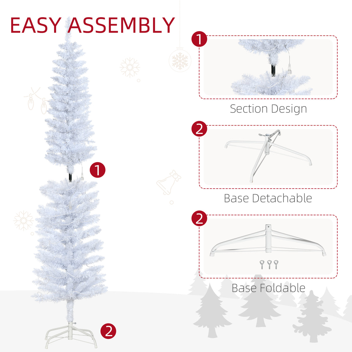 7.5ft Pencil Christmas Tree Realistic Pine Needles