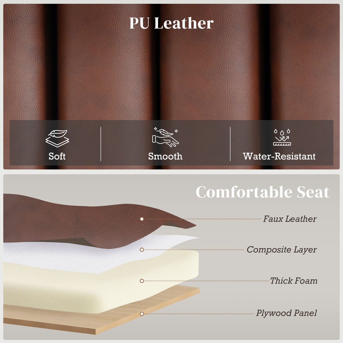 Cylindrical PU Leather Bedroom Bench