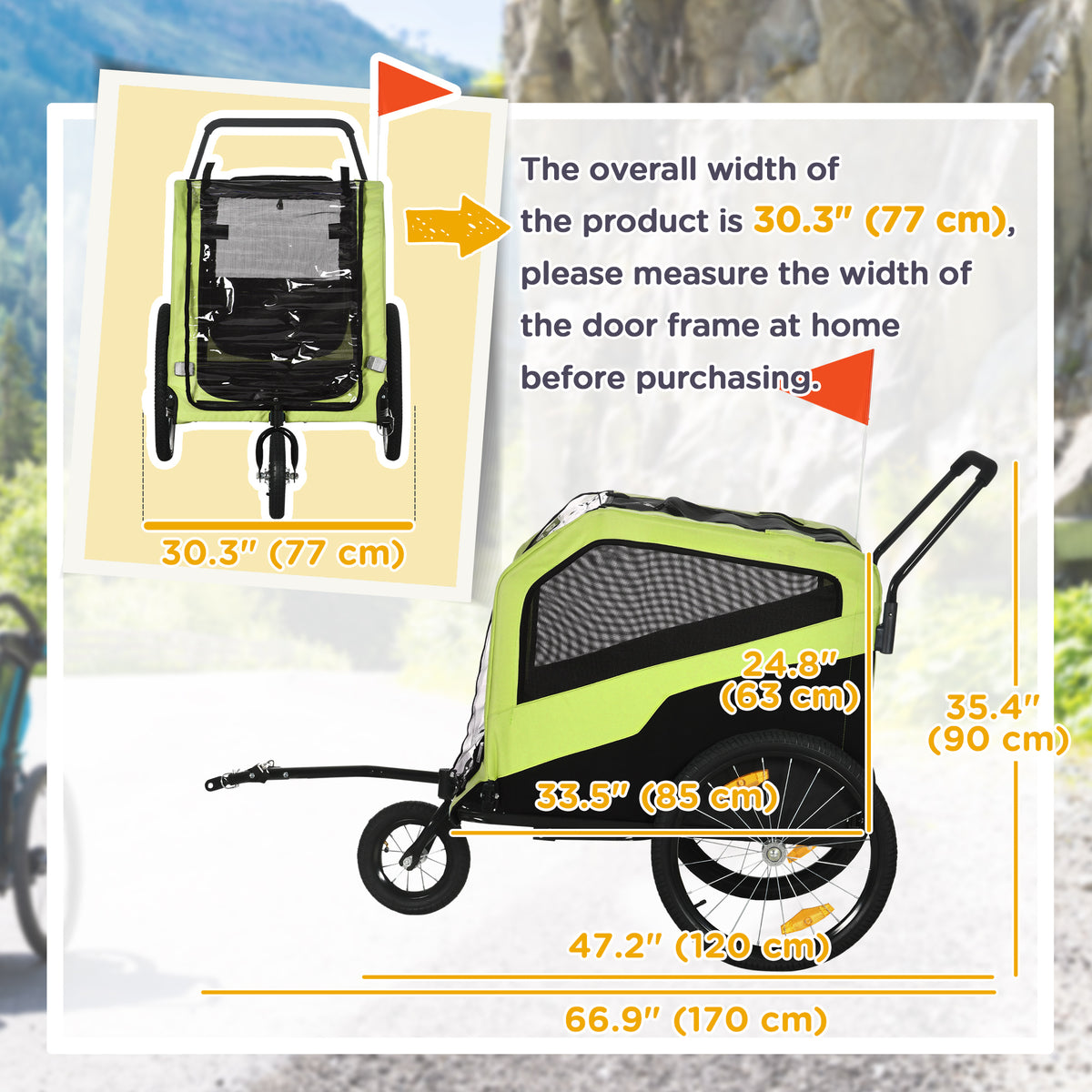 Dog Bike Trailer 2-in-1 Large Dogs 30 kg