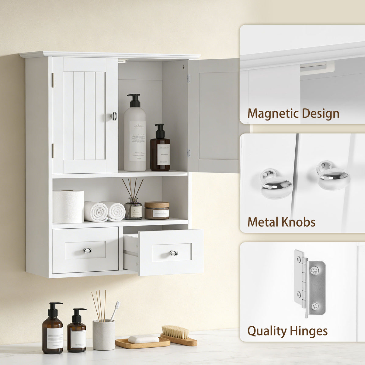Wall Cabinet Bathroom with Drawers and Open Shelf