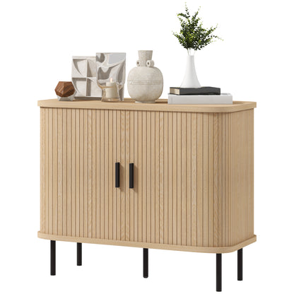 Nordic Sideboard Cabinet Slatted Tambour Doors Metal Legs