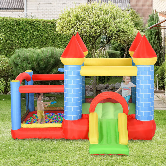 4-in-1 Inflatable Bounce House with Trampoline, Slide and Pool