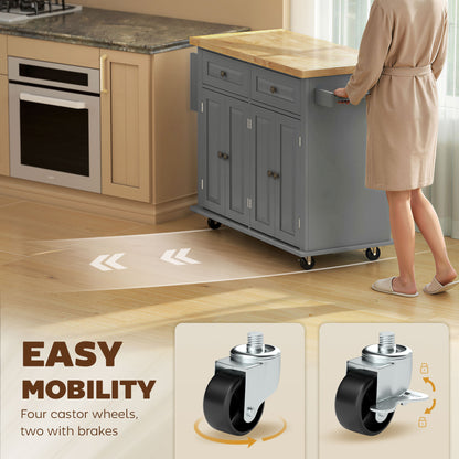 Rolling kitchen island with storage and wood top