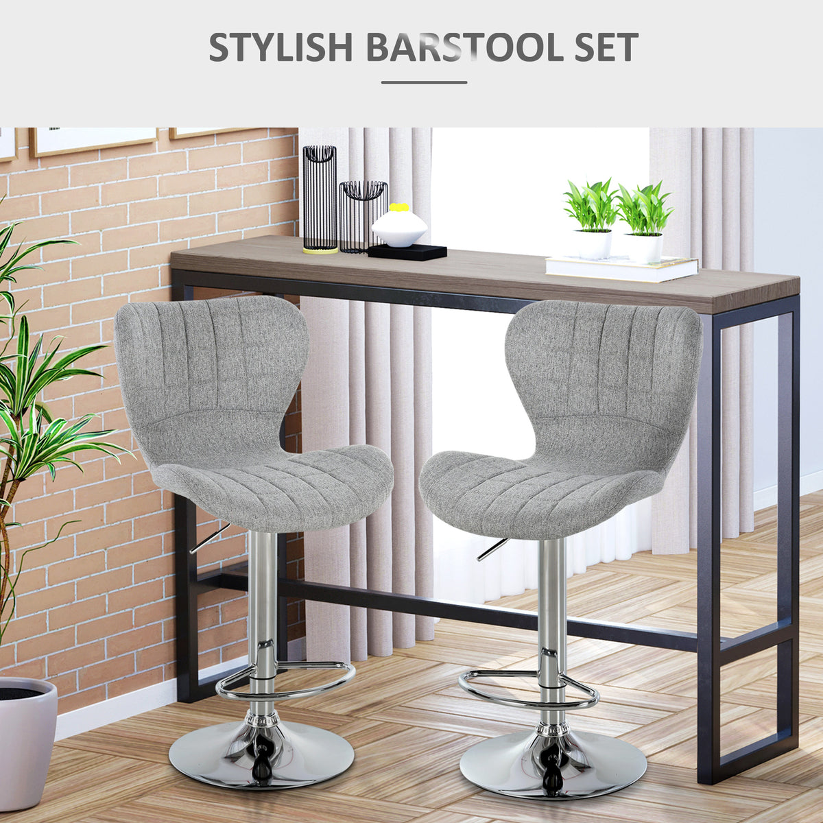 Set of 2 Counter Height Swivel Bar Stools Adjustable