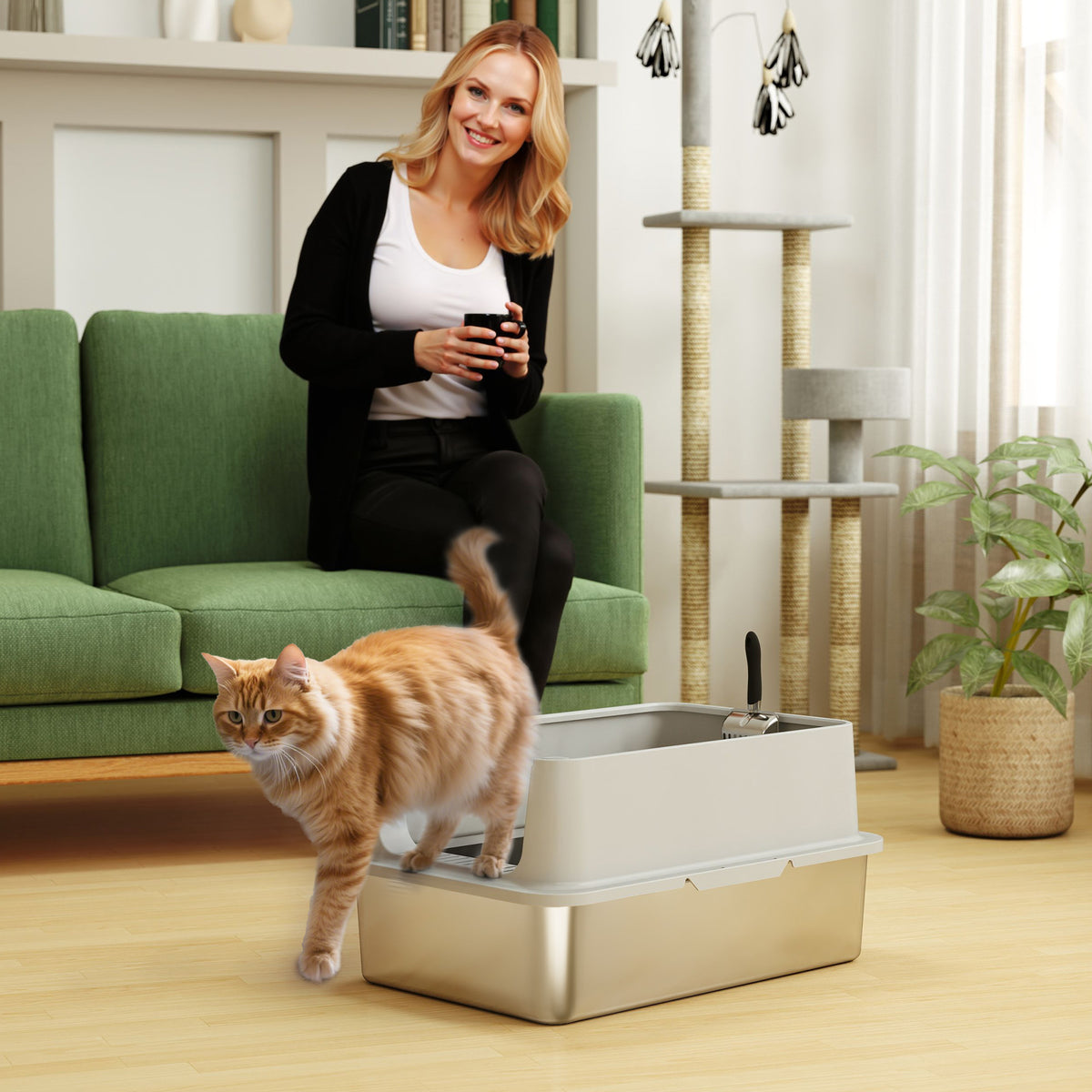 XL Stainless Steel Cat Litter Box — Grey