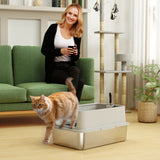 XL Stainless Steel Cat Litter Box — Grey
