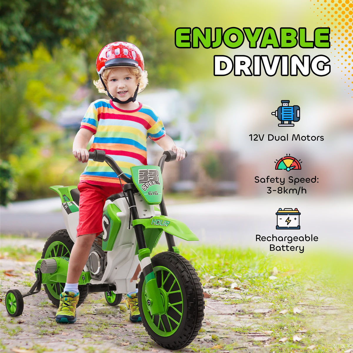 Electric motorcycle kids 12V removable wheels