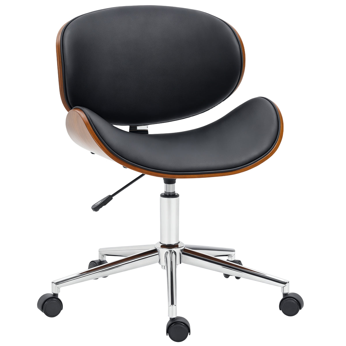 Swivel Office Chair Faux Leather and Bentwood