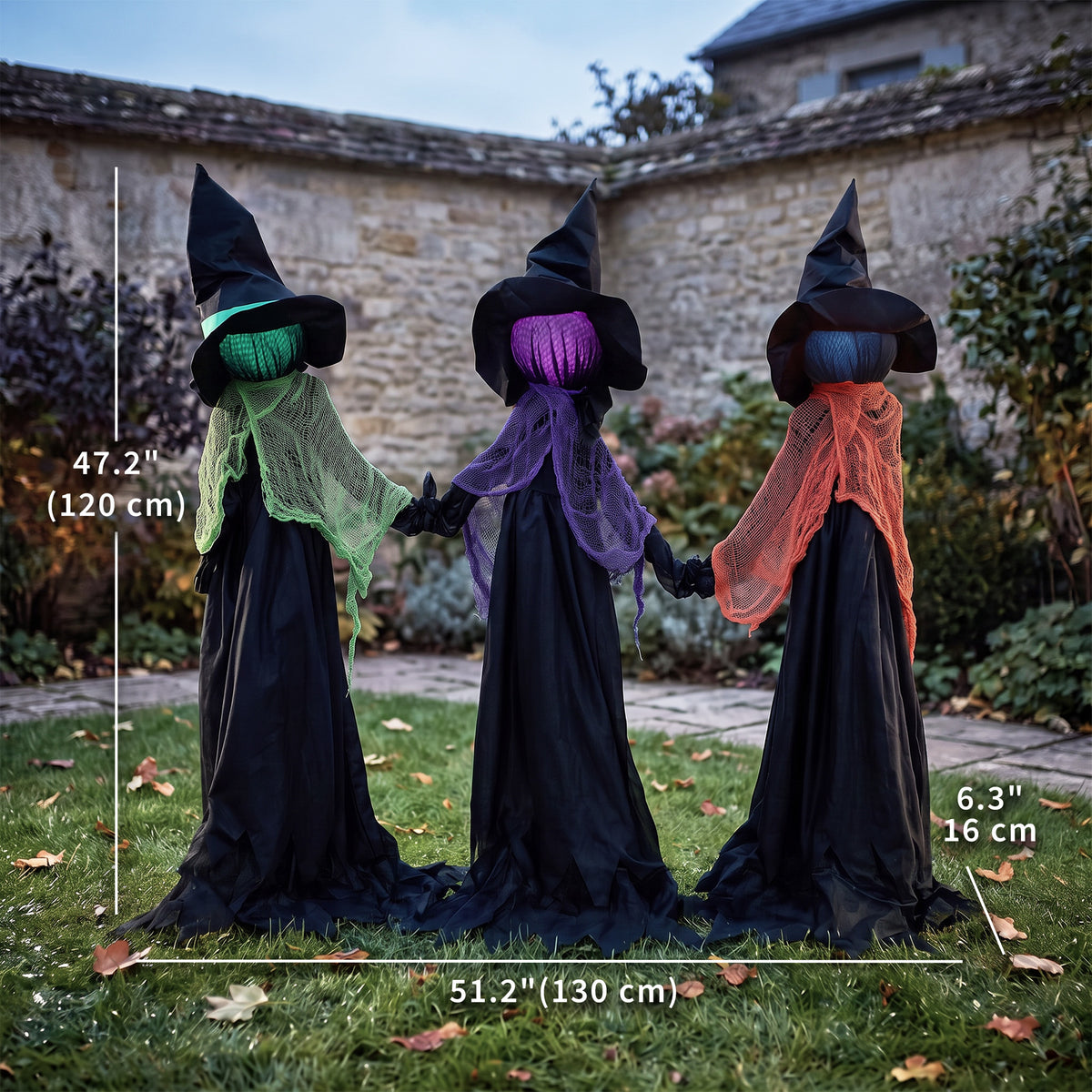Trío de brujas luminosas para jardín de Halloween