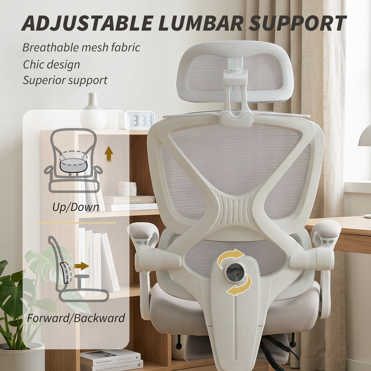 Silla de oficina ergonómica de malla con reposacabezas y reposapiés