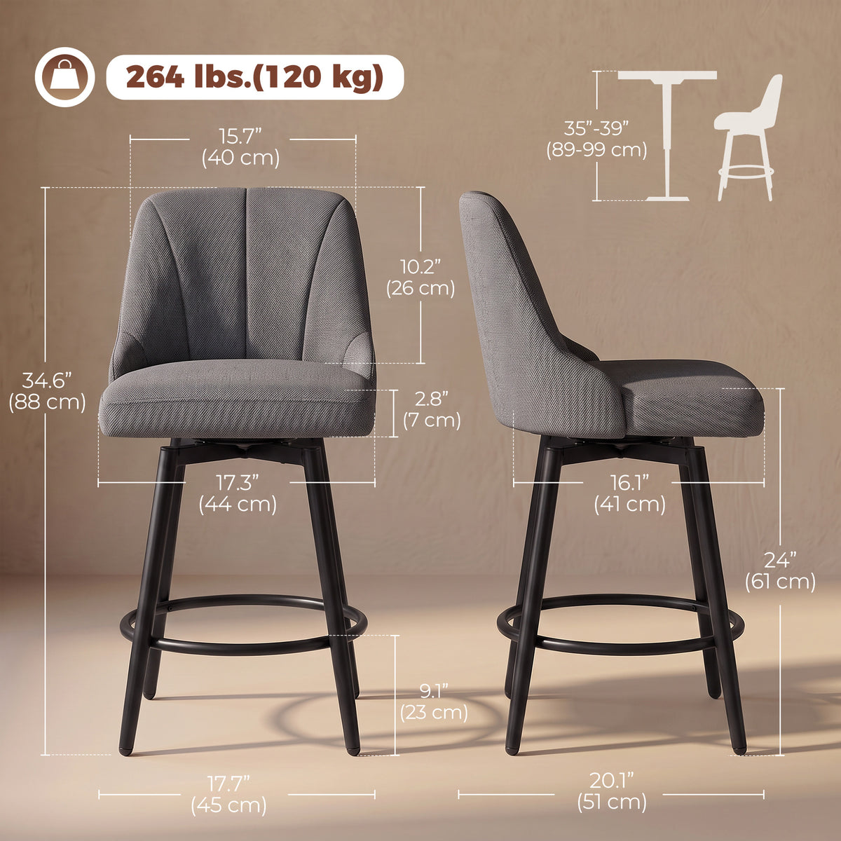 Modern swivel bar stools — Set of 2