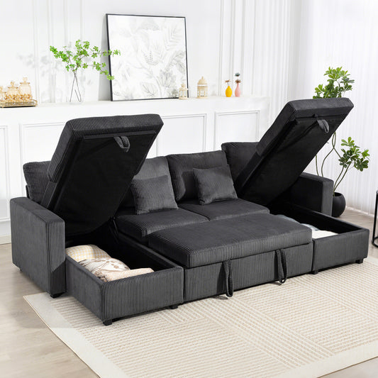 Sofá cama convertible en U de terciopelo de canalé