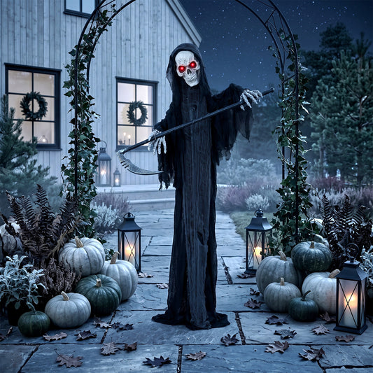 Animated Life-Size Grim Reaper with Sound and LED Eyes