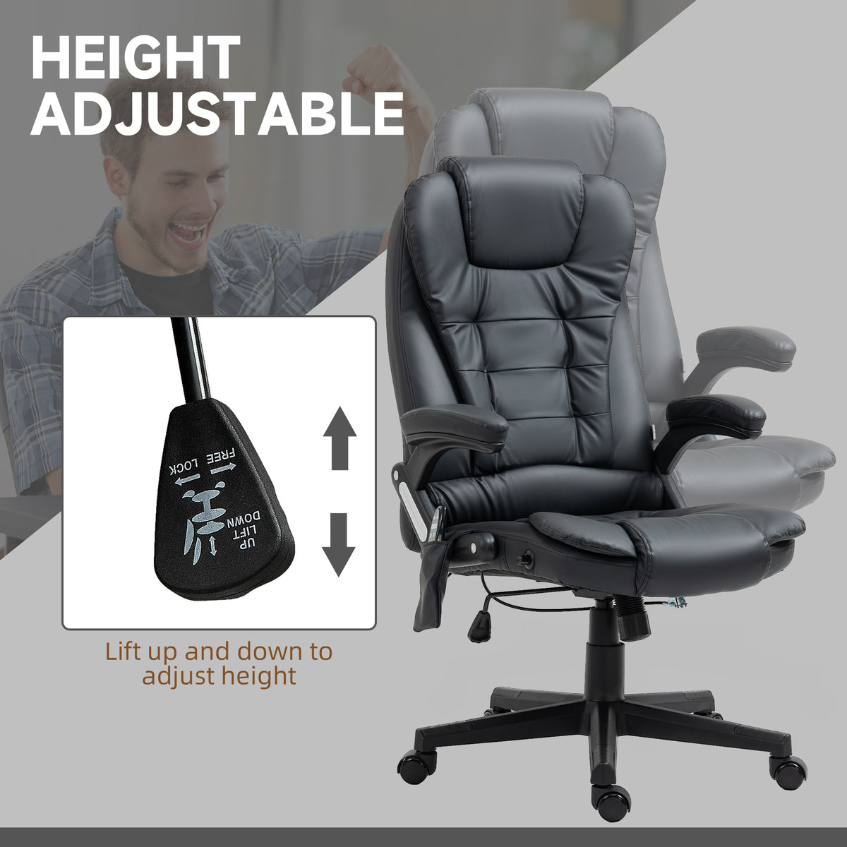 Silla de oficina alta, reclinable, con masaje y calefacción