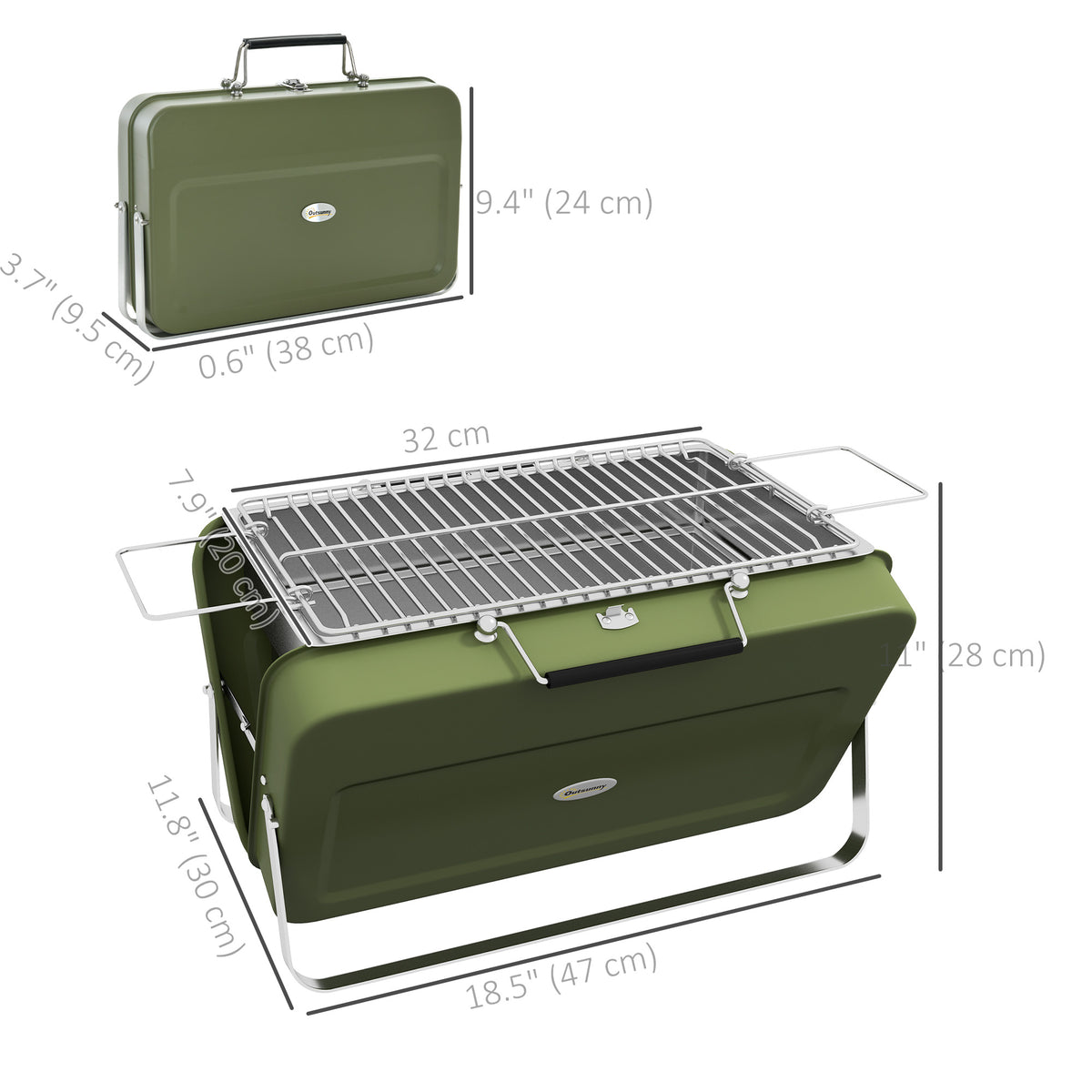 Barbacoa portátil formato maletín metal carbón