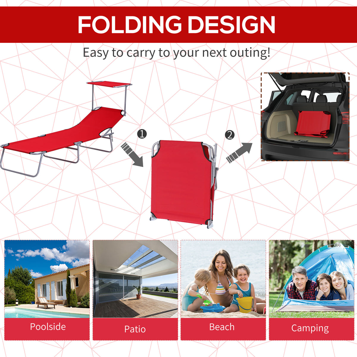 Folding Lounge Chair with Adjustable Sun Shade