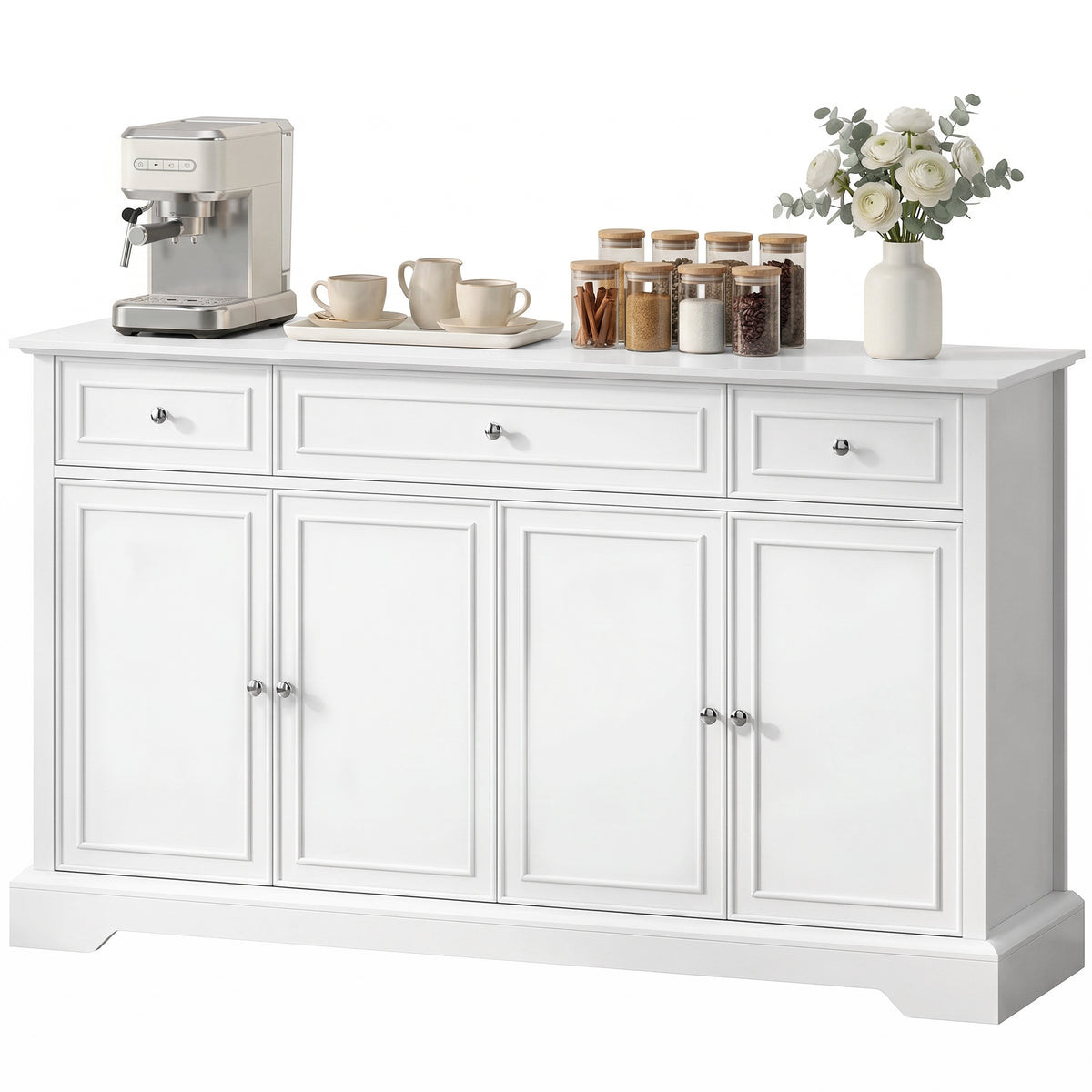 Sideboard Buffet Cabinet Soft-Close Doors 3 Drawers 54in