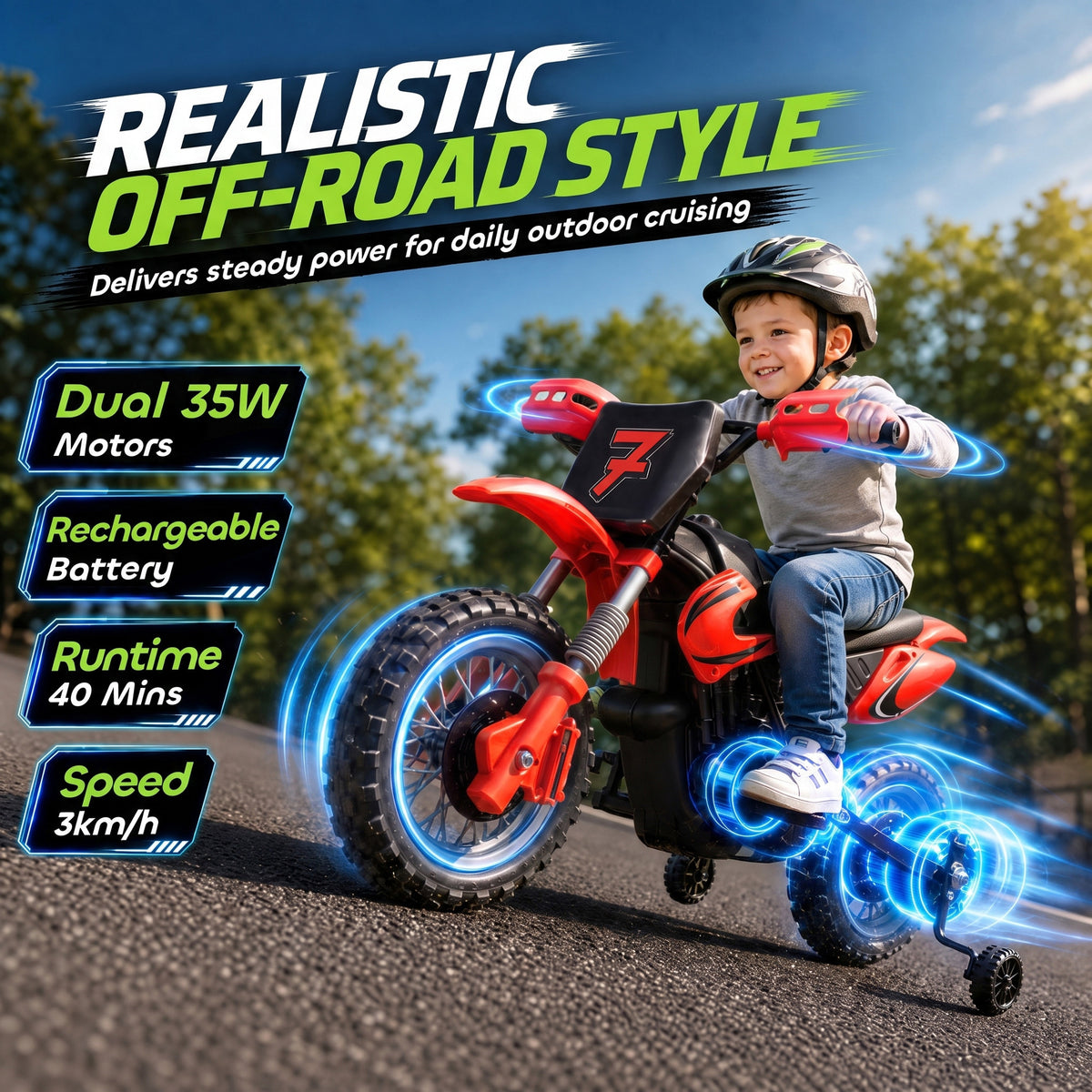 Moto eléctrica para niños de 12 V con ruedas de entrenamiento