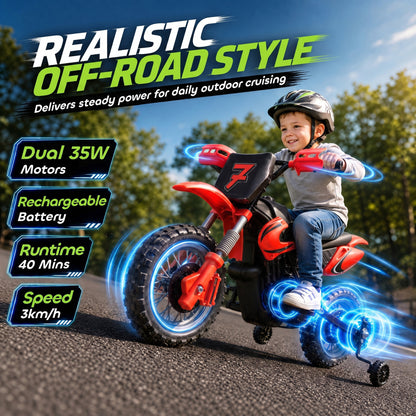 Moto eléctrica para niños de 12 V con ruedas de entrenamiento