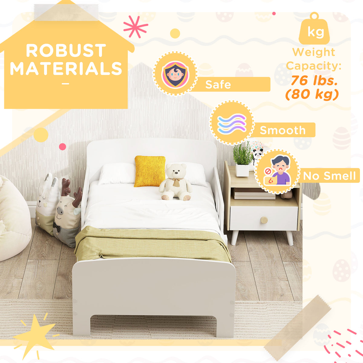 Cama para niños pequeños con barras de seguridad 90×190 cm