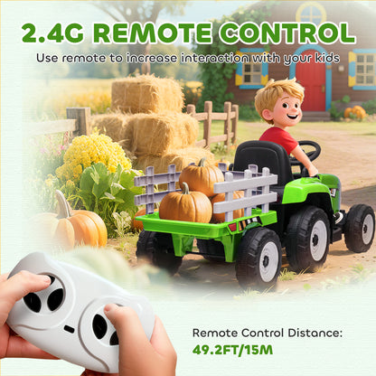 12V Kids Electric Ride-On Tractor with Trailer