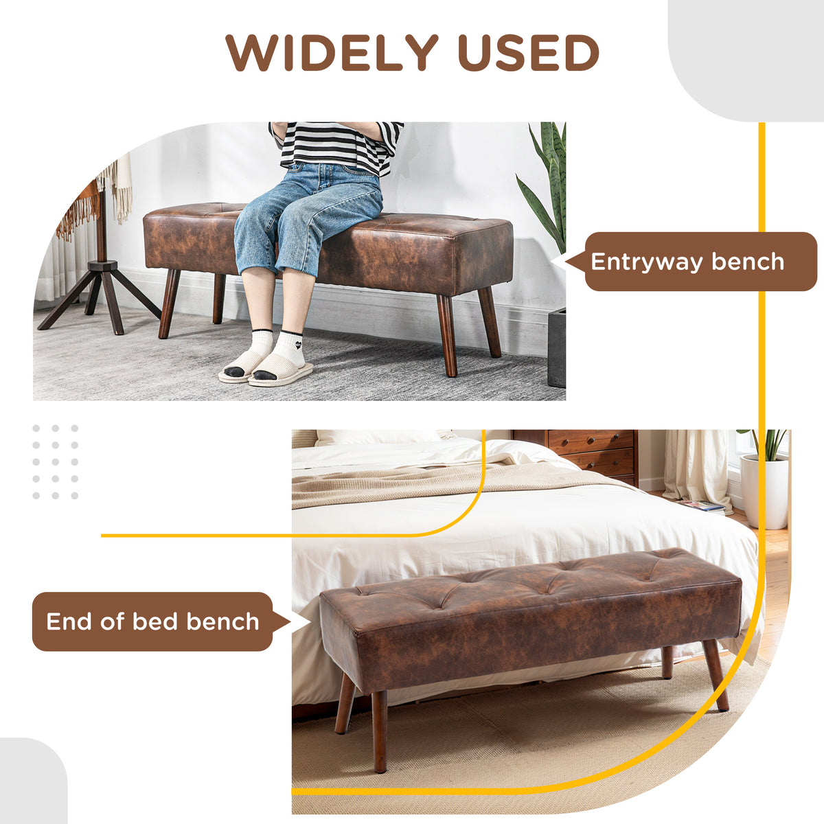 Tufted PU leather bedroom bench