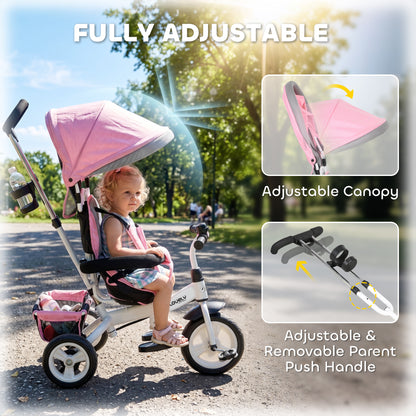 6-in-1 Toddler Tricycle with Basket and Safety Harness