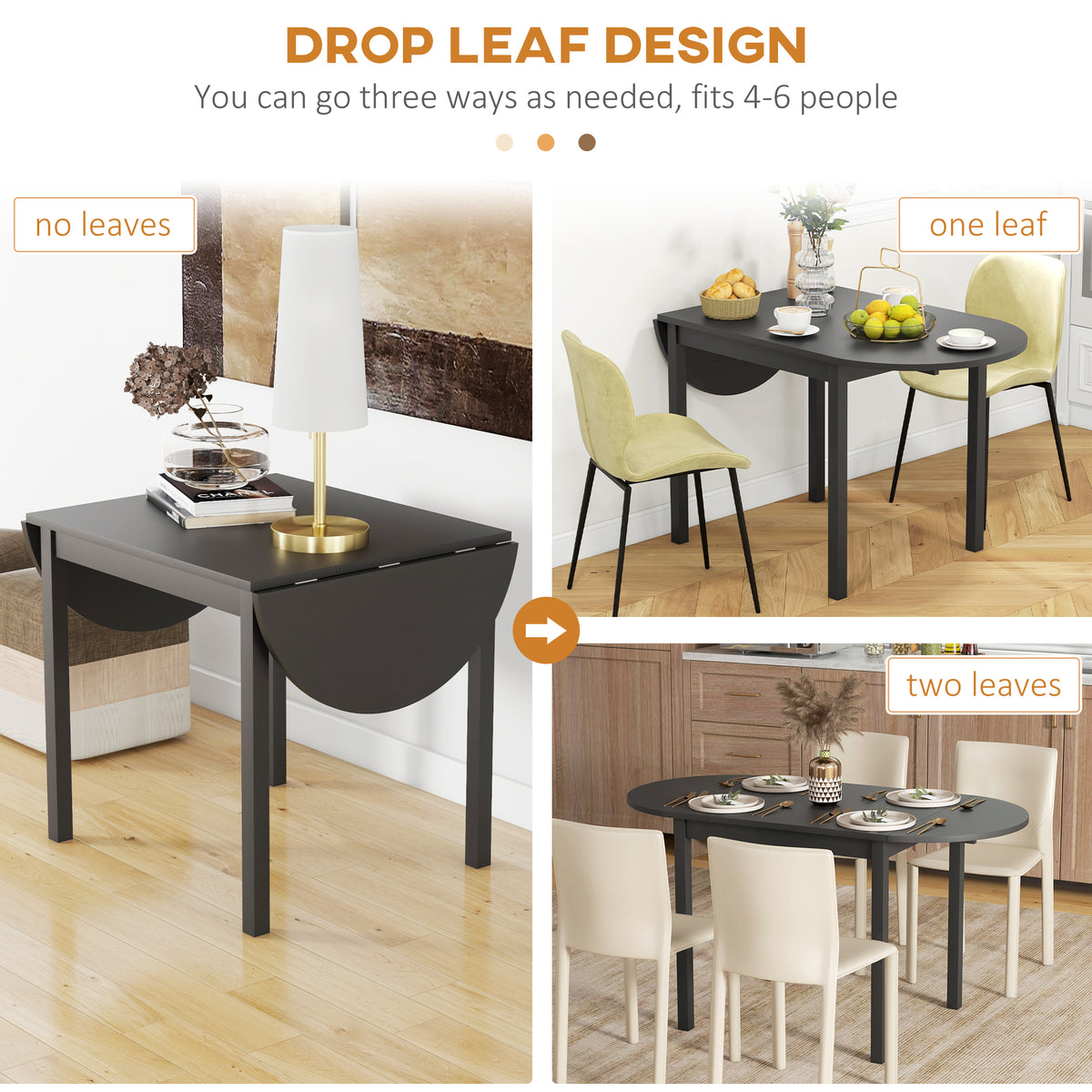 Mesa de comedor abatible de pino macizo para espacios pequeños