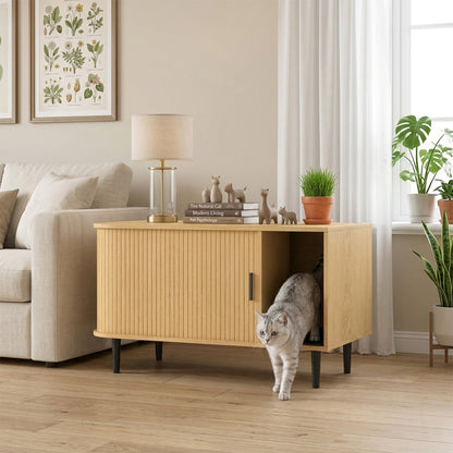 Modern Sliding Cat Litter Box Enclosure End Table
