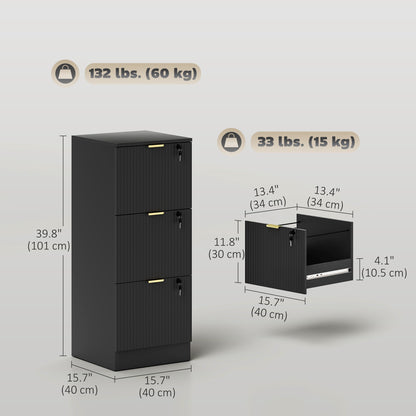 Lockable 3-Drawer Fluted Filing Cabinet for A4 Letter Files