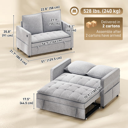 Velvet Convertible Sofa Bed with USB Ports