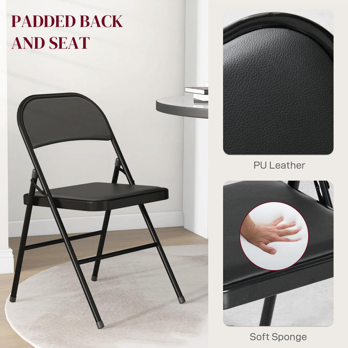 Foldable Padded Faux Leather Dining Chairs — Set of 2