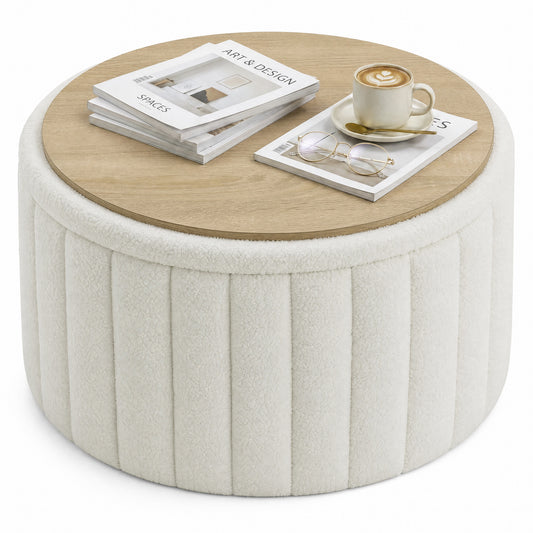 Round coffee table with hidden storage
